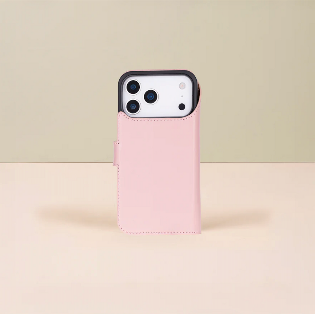 Leather iPhone 17 Pro Wallet Case – Pink