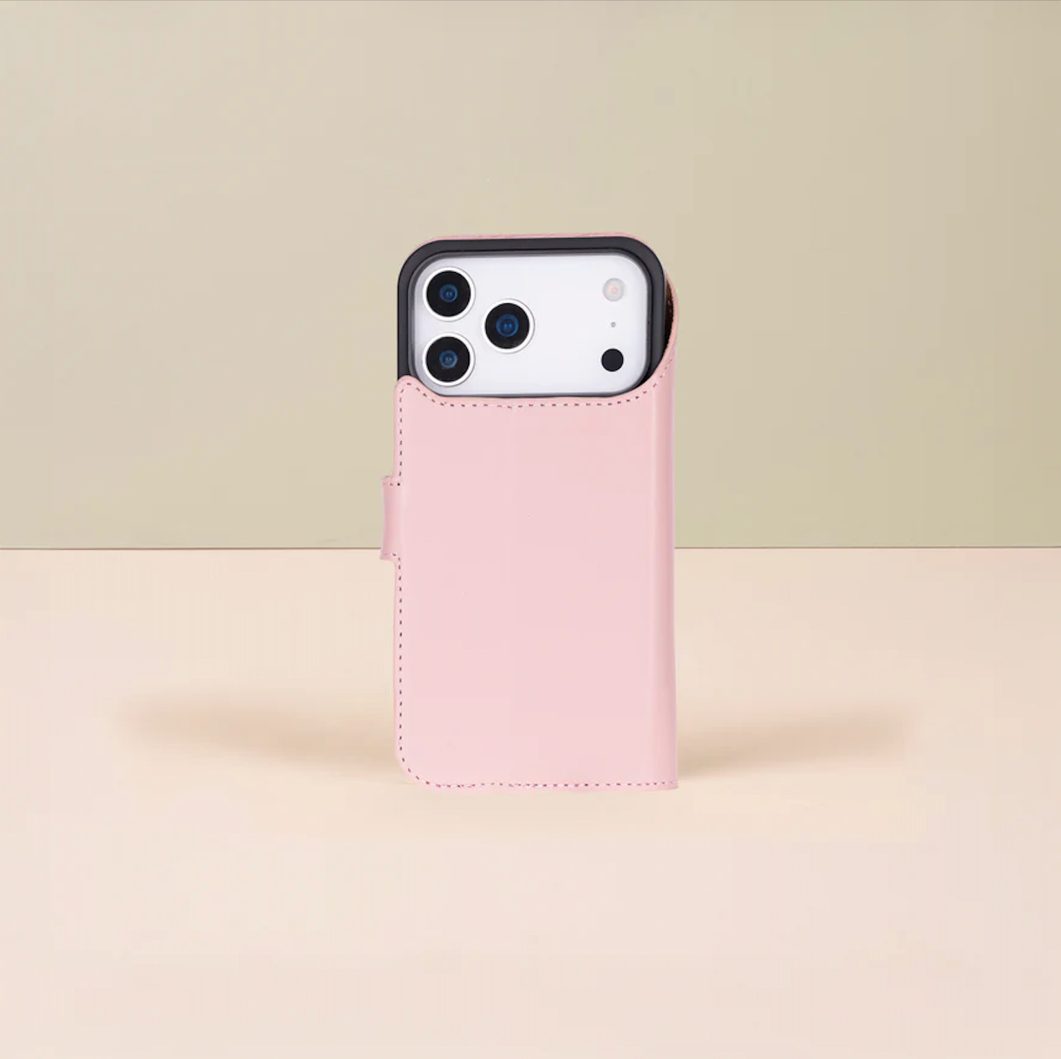 Leather iPhone 17 Pro Wallet Case – Pink